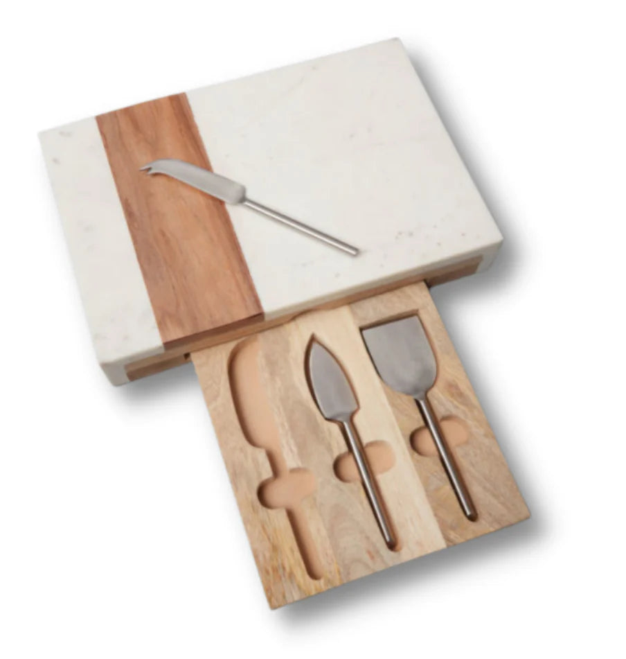 BeHome - White Marble Cheese Board w/ Pocket Drawer