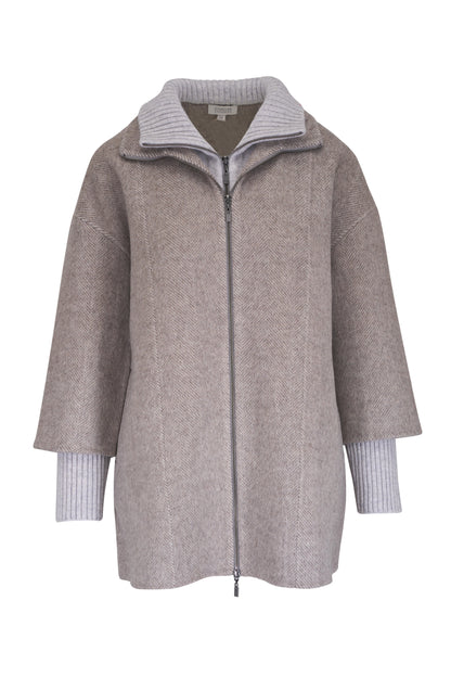 Kinross - Brushed Herringbone Zip Mock Coat