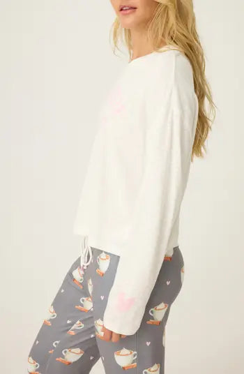 PJ Salvage - Love You A Latte Coffee Print Long Sleeve Top