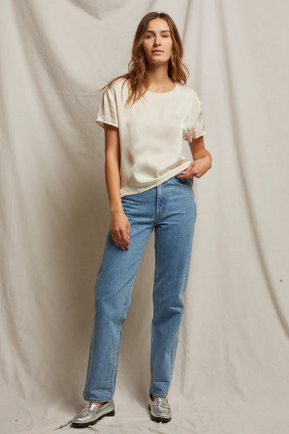 Perfect White Tee - Delphine Satin Crew Tee