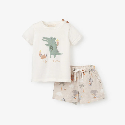 Elegant Baby - Alligator Knit Top & Organic Muslin Shorts