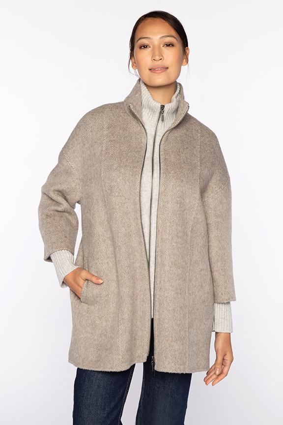 Kinross - Brushed Herringbone Zip Mock Coat