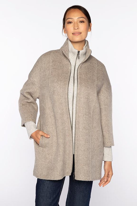 Kinross - Brushed Herringbone Zip Mock Coat