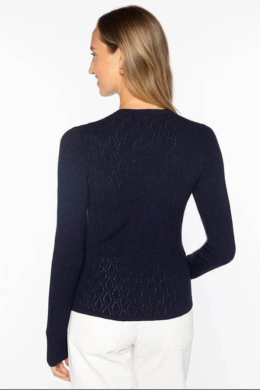 Kinross - Pointelle Button Front Vneck