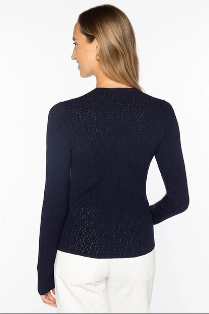 Kinross - Pointelle Button Front Vneck