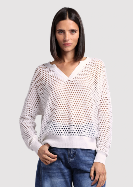 Minnie Rose - Mesh Split Neck Sweater