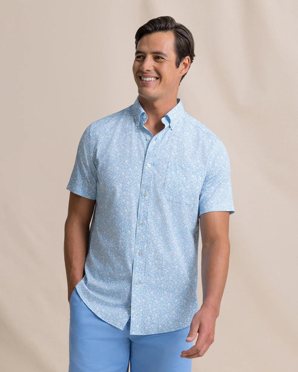 Southern Tide - Garden Blooms Coastal Breeze Short Sleeve Sport Shirt