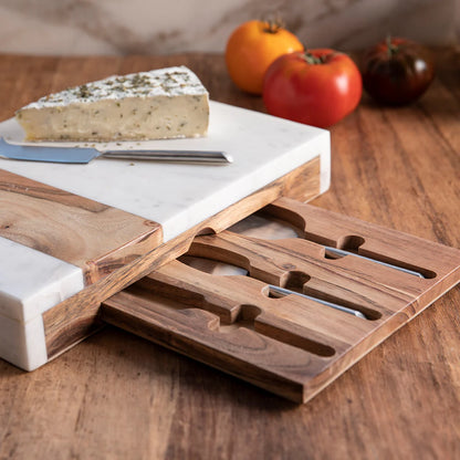 BeHome - White Marble Cheese Board w/ Pocket Drawer